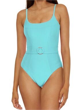 Women’s Aqua One-Piece Belted Swimsuit